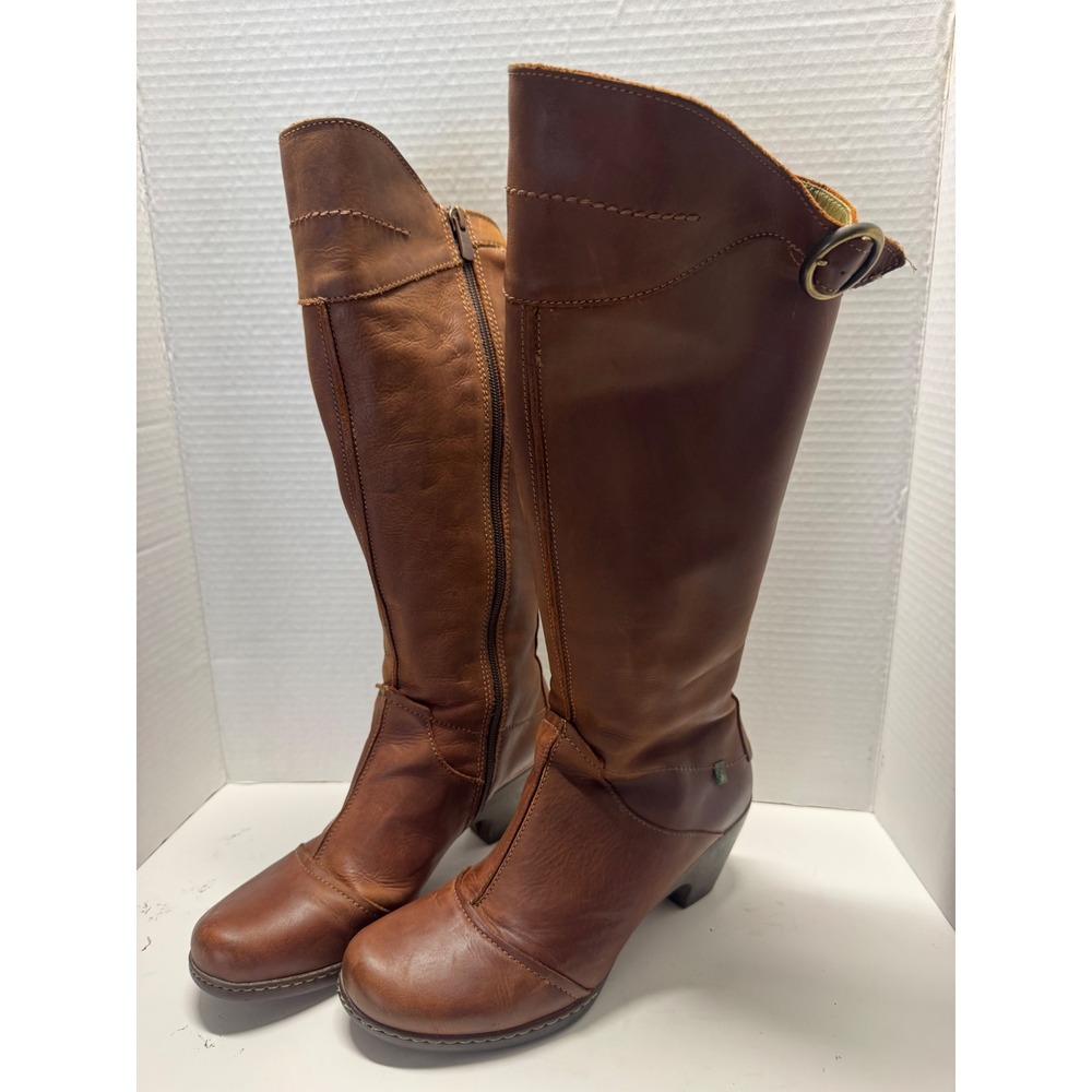 El Naturalista Brown Leather Tall Zip Up Buckle Boots Riding Women Size 38 7.5